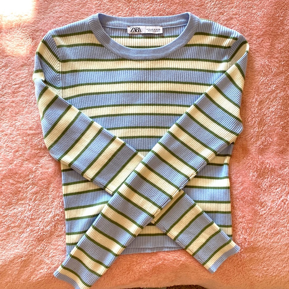 Blue/White/Green Zara cropped sweater Size M